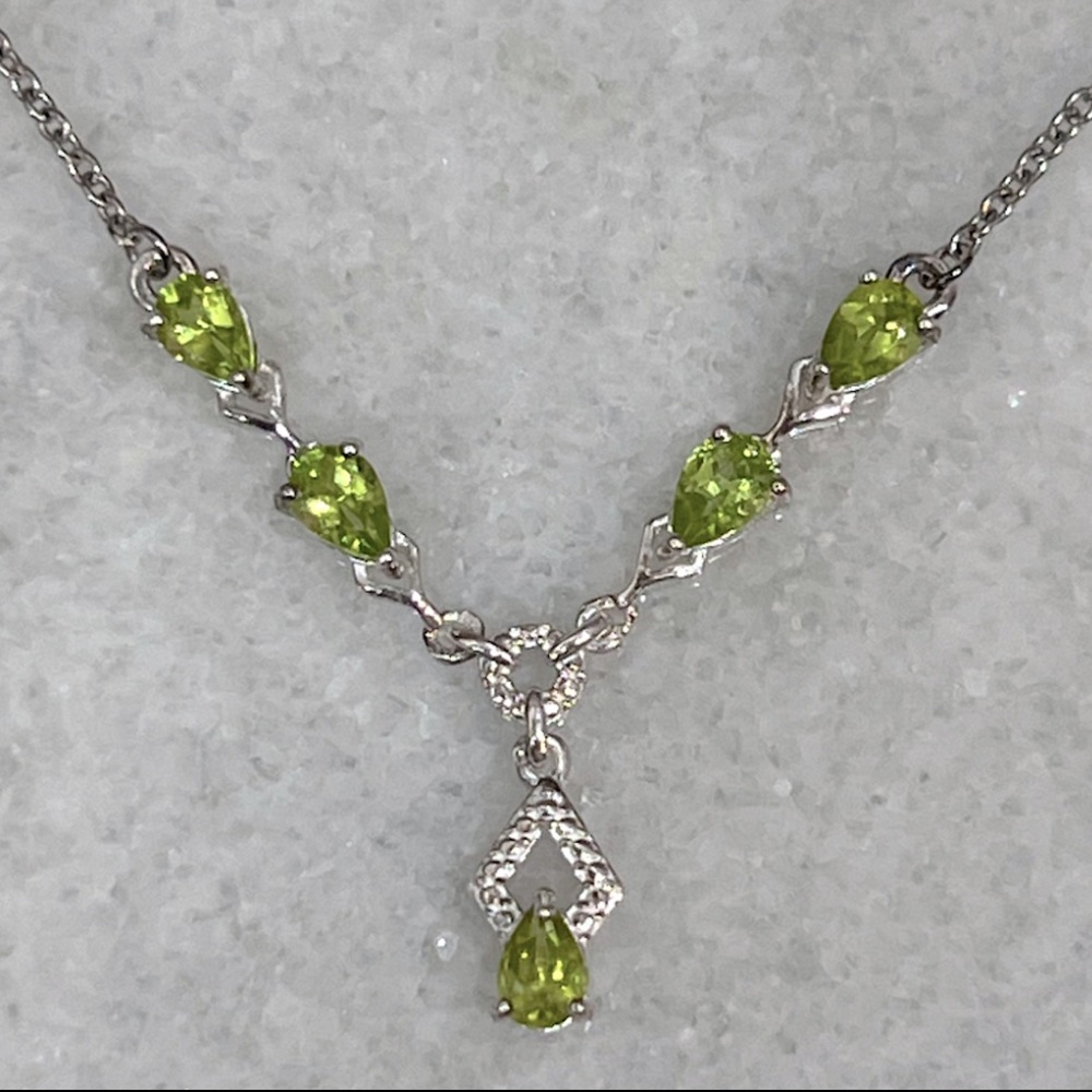 Peridot Y Drop Sterling Silver Necklace - Picture 5 of 11